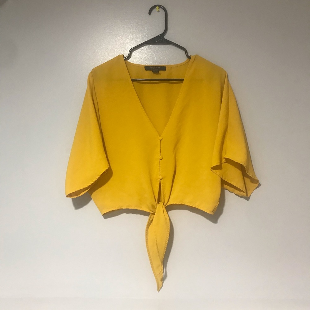 Forever 21 Contemporary Yellow Button Tied Shirt